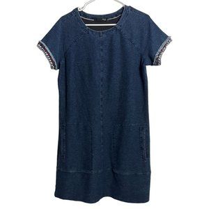 Max Jeans women's blue pullover dress size M denim look, short sleeve